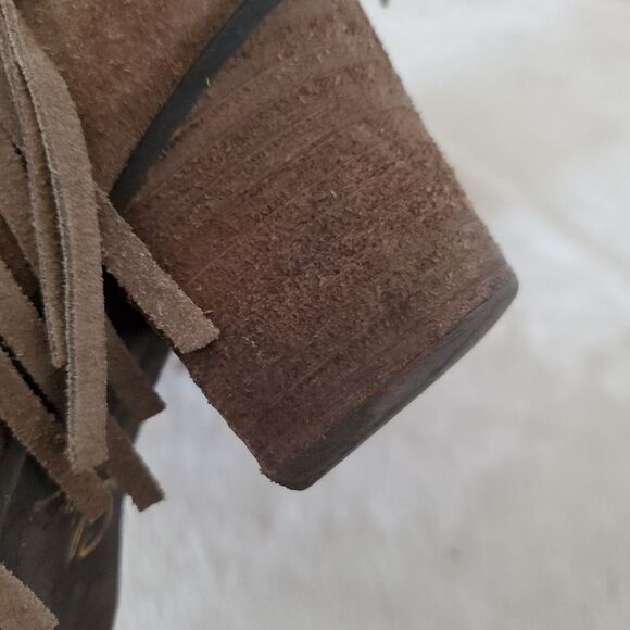 Sbicca Vintage Women's Booties Size 7.5 Tan Suede Fringe Western Ankle Boots - Picture 6 of 10